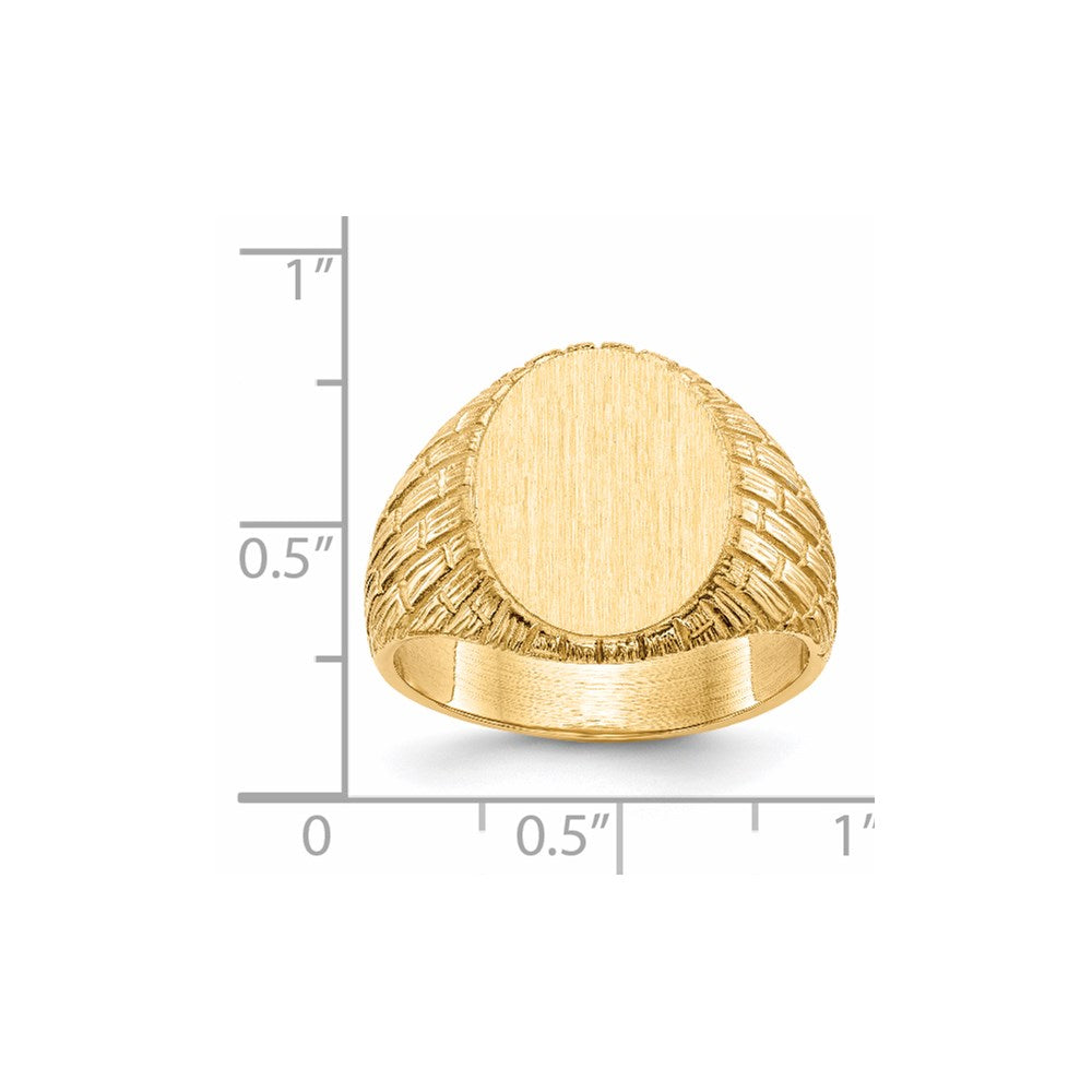 14k 12.0x15.0mm Oval Closed Back Mens Signet Ring