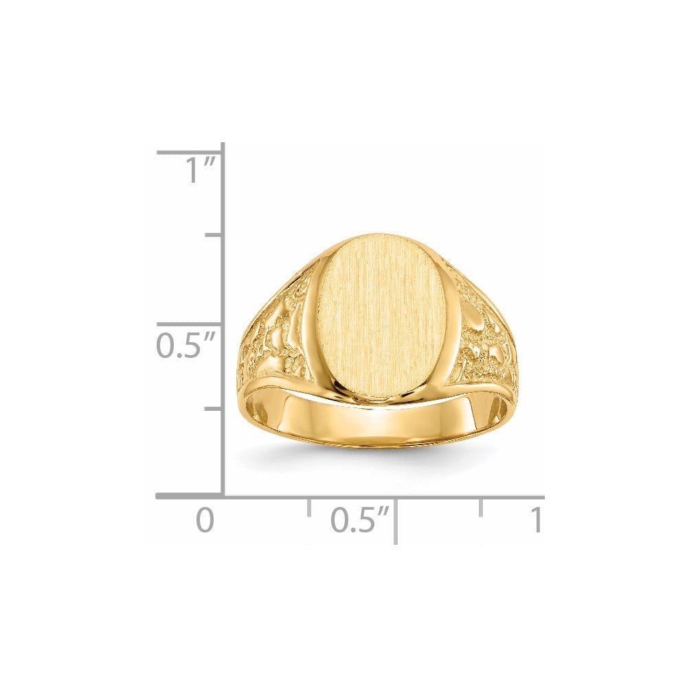 14k 11.0x14.5mm Oval Closed Back Mens Nugget Signet Ring