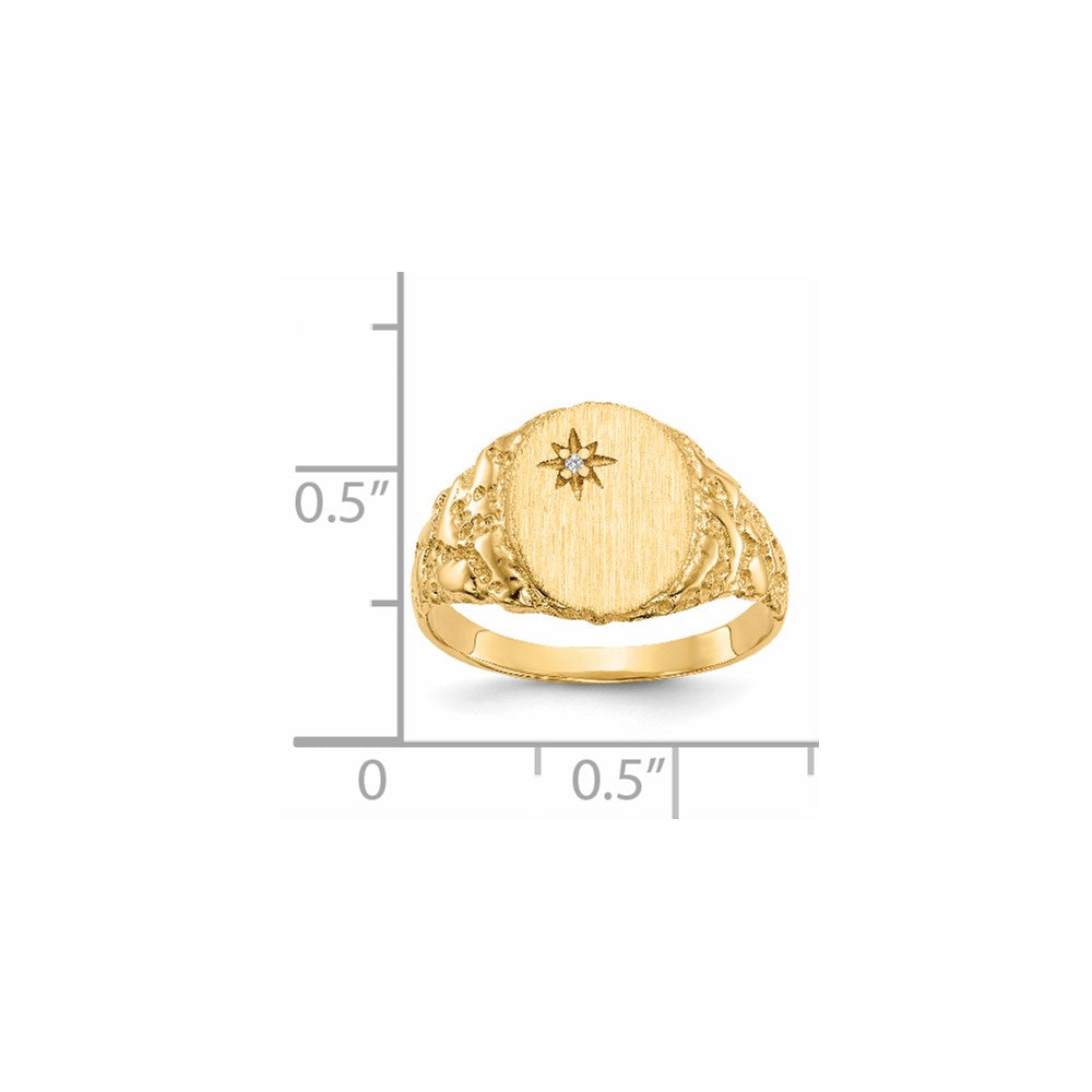14k 1/2 point A Diamond 9.0x11.0mm Oval Closed Back Nugget Signet Ring