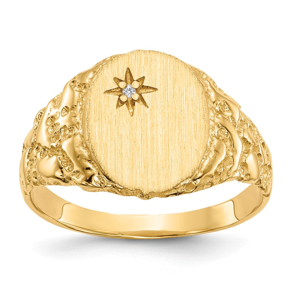 14k 1/2 point VS Diamond 9.0x11.0mm Oval Closed Back Nugget Signet Ring