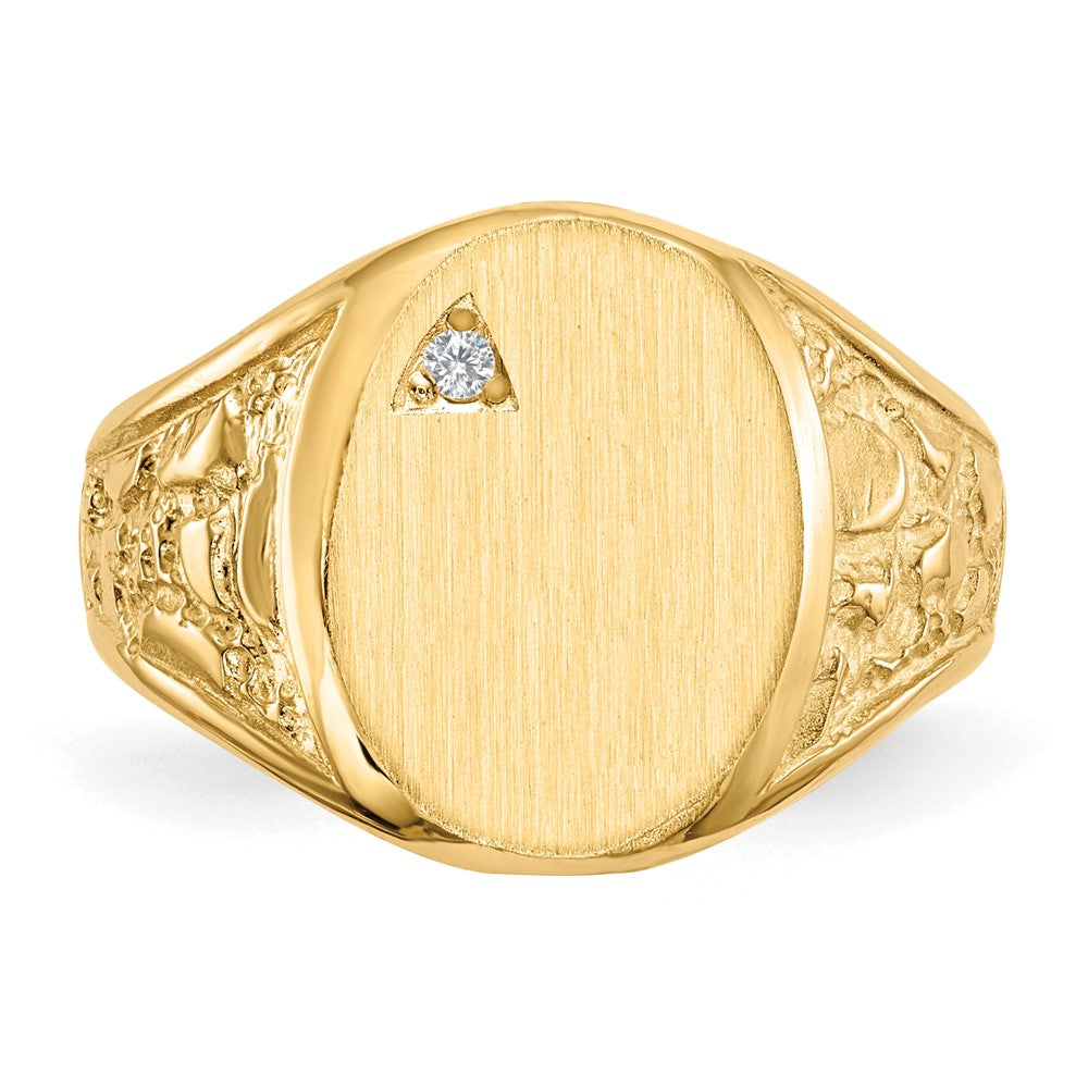 14k .02ct. VS Diamond 11.0x15.0mm Oval Open Back Mens Nugget Signet Ring