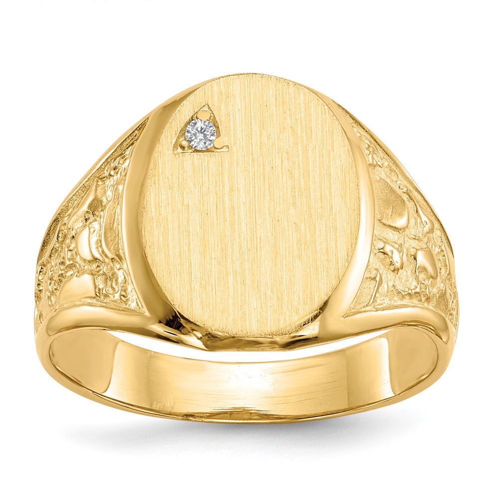 14k .02ct. AA Diamond 11.0x15.0mm Oval Open Back Mens Nugget Signet Ring