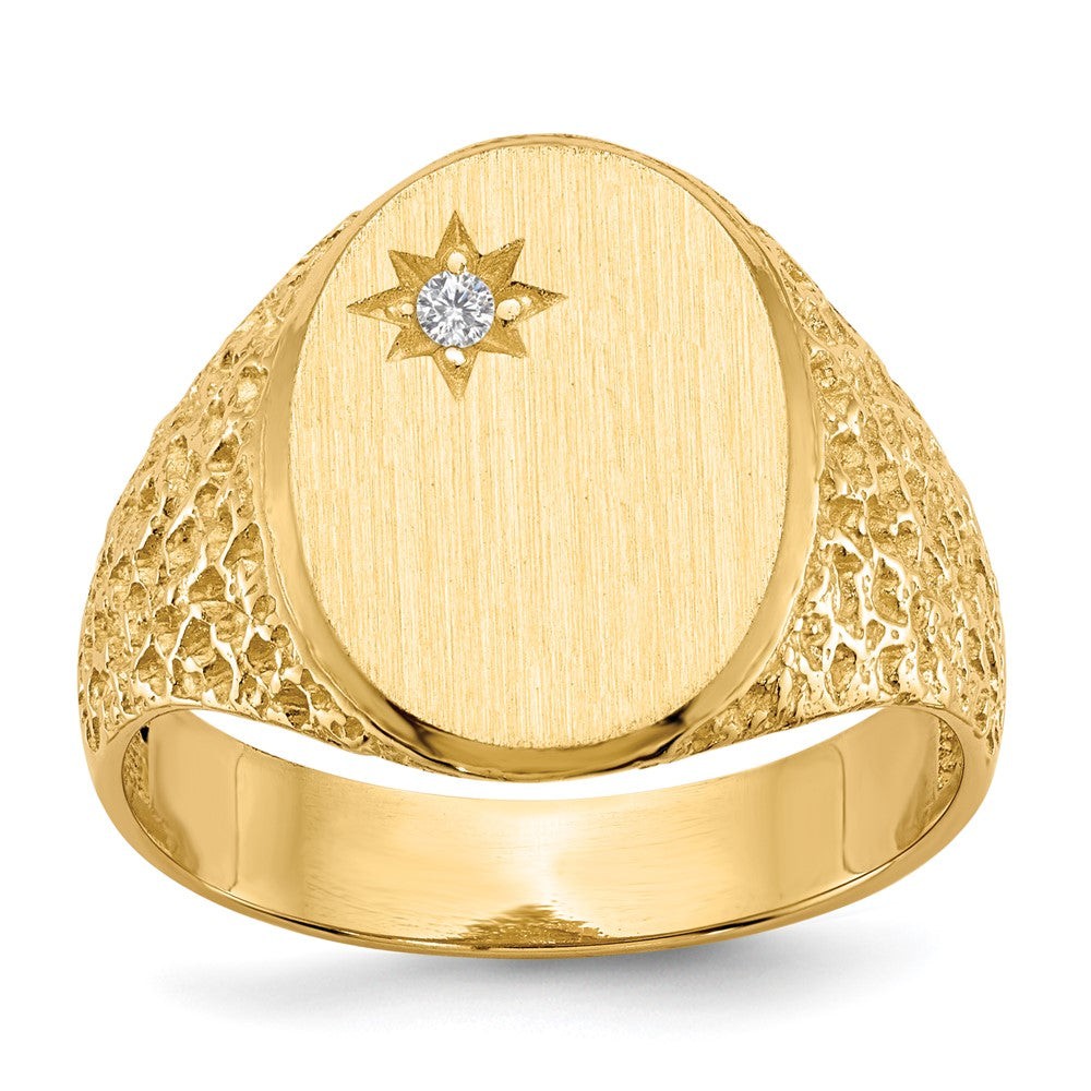 14k 1/20 carat A Diamond 12.0x16.0mm Oval Open Back Mens Nugget Signet Ring