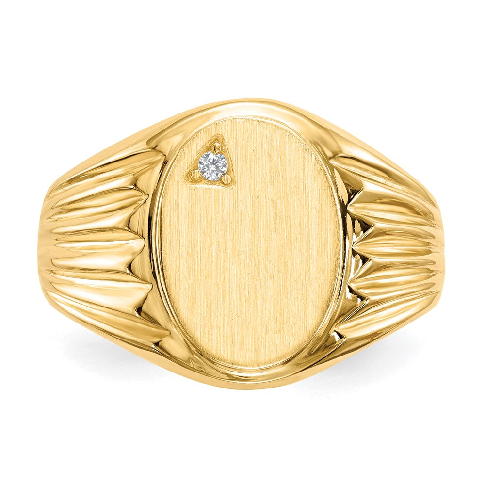 14k .02ct. AAA Diamond 10.0x13.5mm Oval Open Back Mens Signet Ring