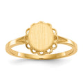 14k 6.5x7.0mm Oval Open Back Scalloped Edge Signet Ring