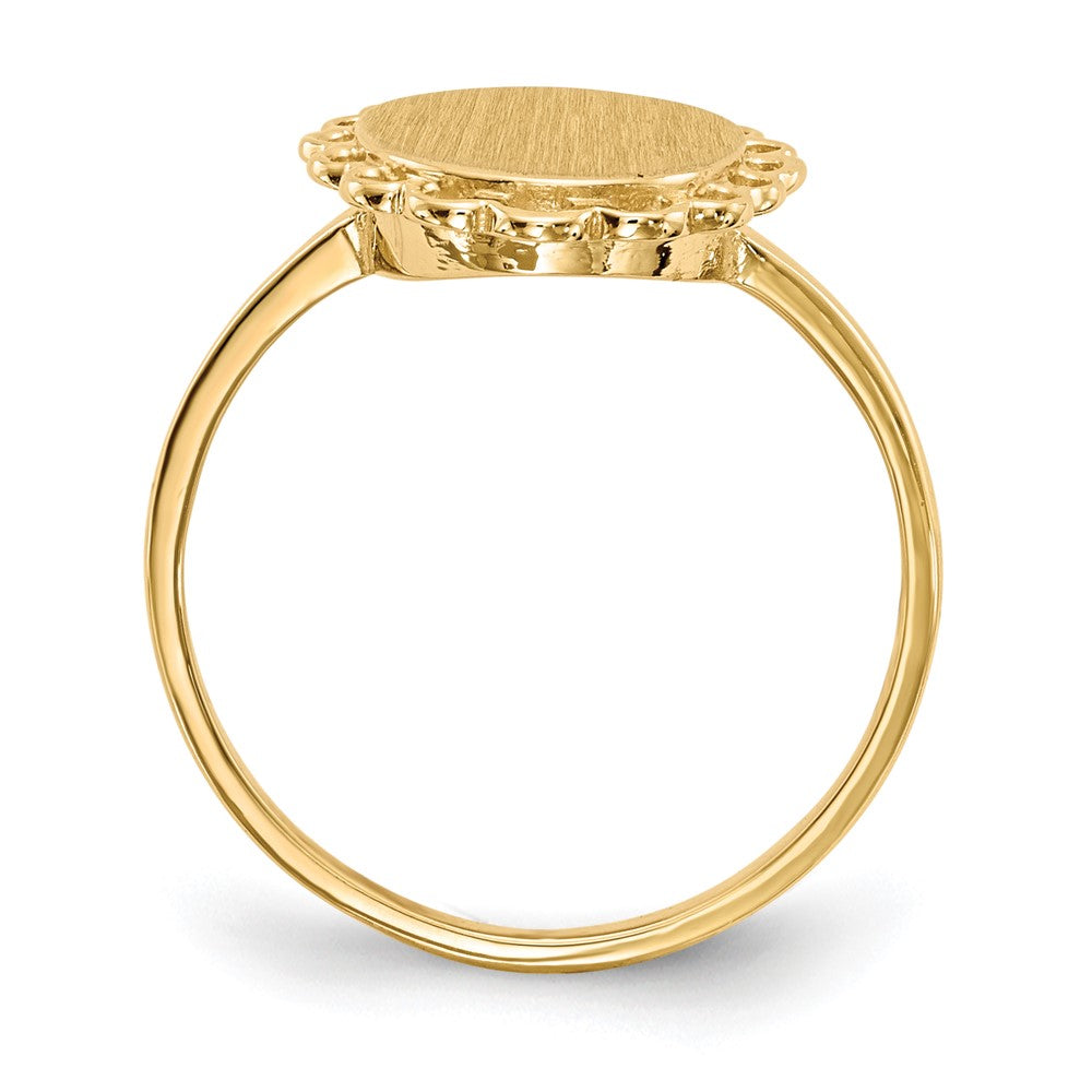 14k 8.5x9.0mm Oval Open Back Scalloped Edge Signet Ring