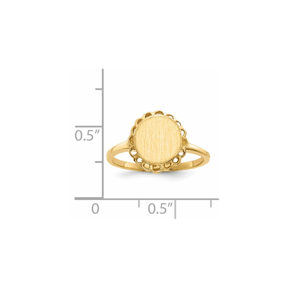 14k 8.5x9.0mm Oval Open Back Scalloped Edge Signet Ring