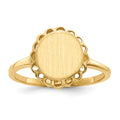 14k 8.5x9.0mm Oval Open Back Scalloped Edge Signet Ring