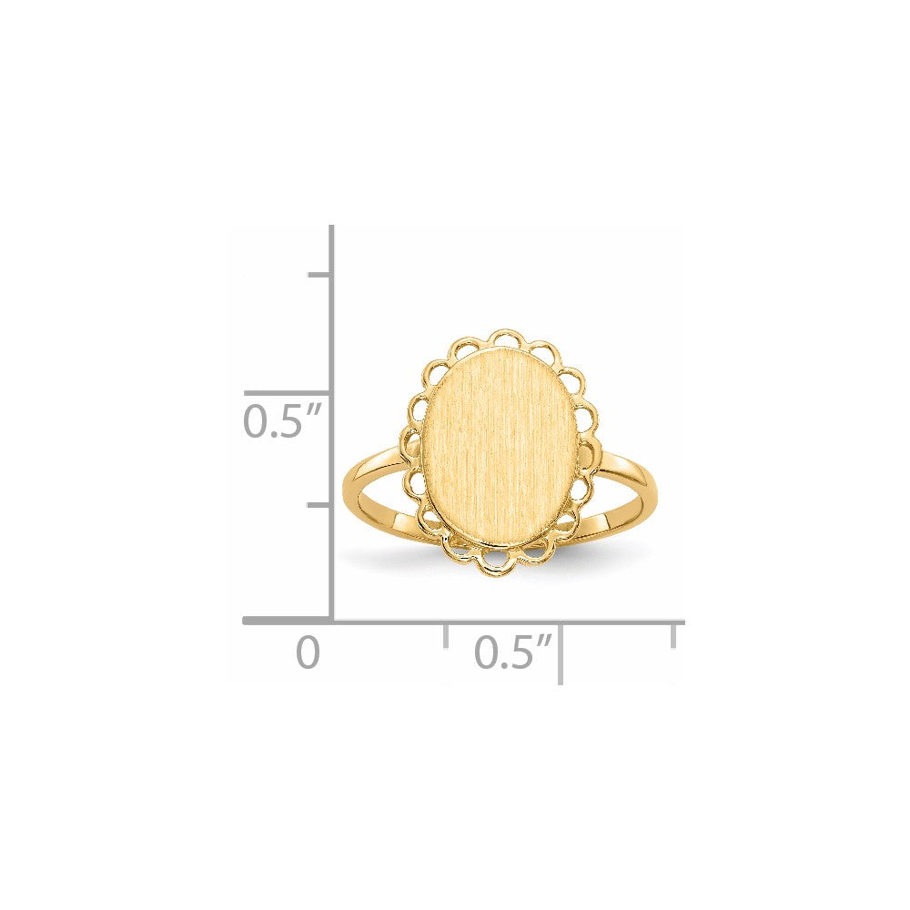 14k 9.0x12.0mm Oval Open Back Scalloped Edge Signet Ring
