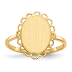 14k 9.0x12.0mm Oval Open Back Scalloped Edge Signet Ring
