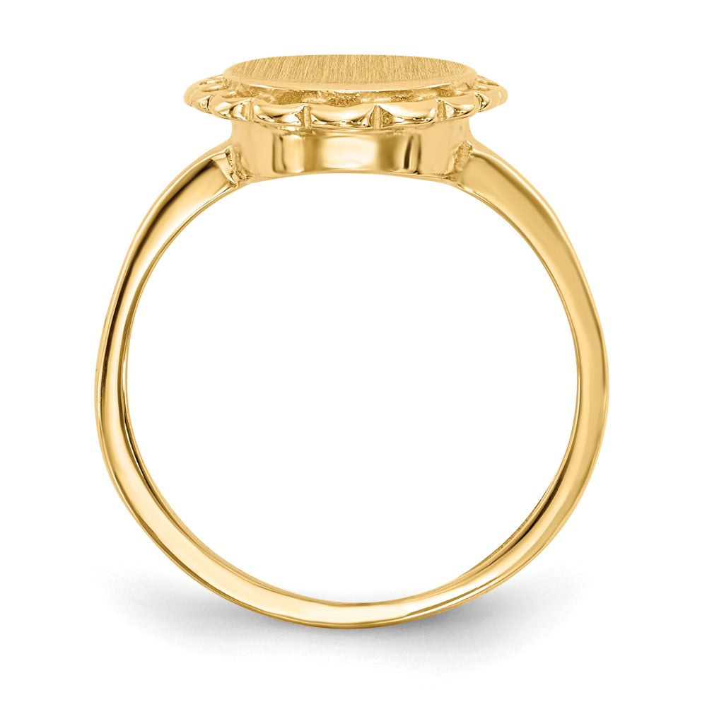 14k 9.0x11.5mm Oval Open Back Scalloped Edge Signet Ring