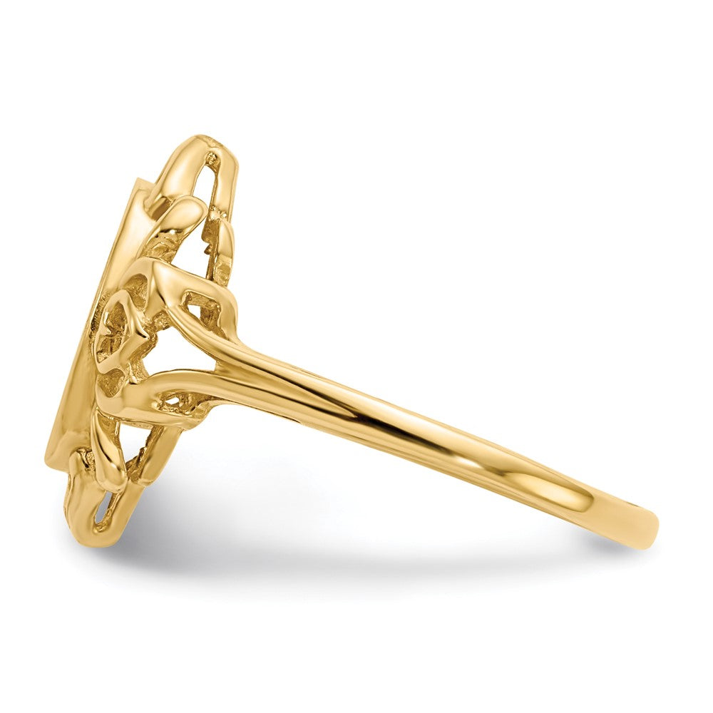 14k 7.5x10.5mm Oval Open Back Filigree Heart Edge Signet Ring