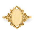 14k 7.5x10.5mm Oval Open Back Filigree Heart Edge Signet Ring