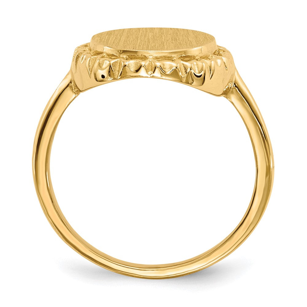 14k 11.0x12.5mm Oval Open Back Filigree Edge Signet Ring