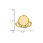 14k 11.0x12.5mm Oval Open Back Filigree Edge Signet Ring
