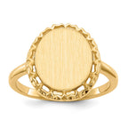 14k 11.0x12.5mm Oval Open Back Filigree Edge Signet Ring