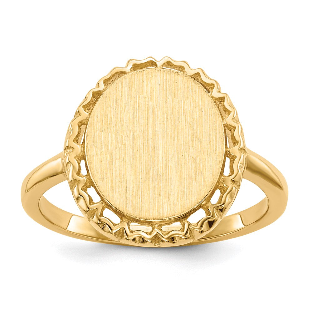 14k 11.0x12.5mm Oval Open Back Filigree Edge Signet Ring