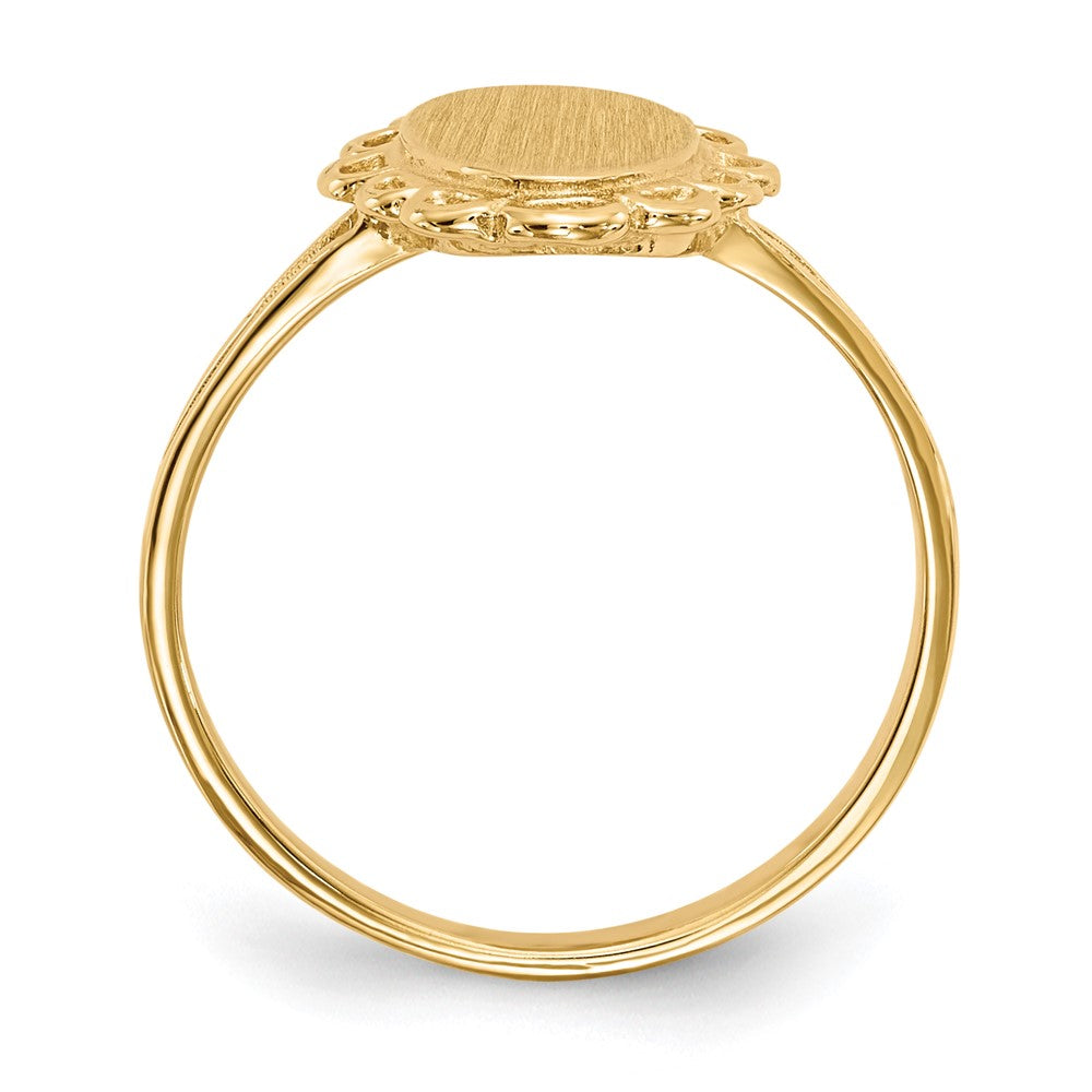 14k 7.0x13.0mm Oval Open Back Scalloped Edge Signet Ring