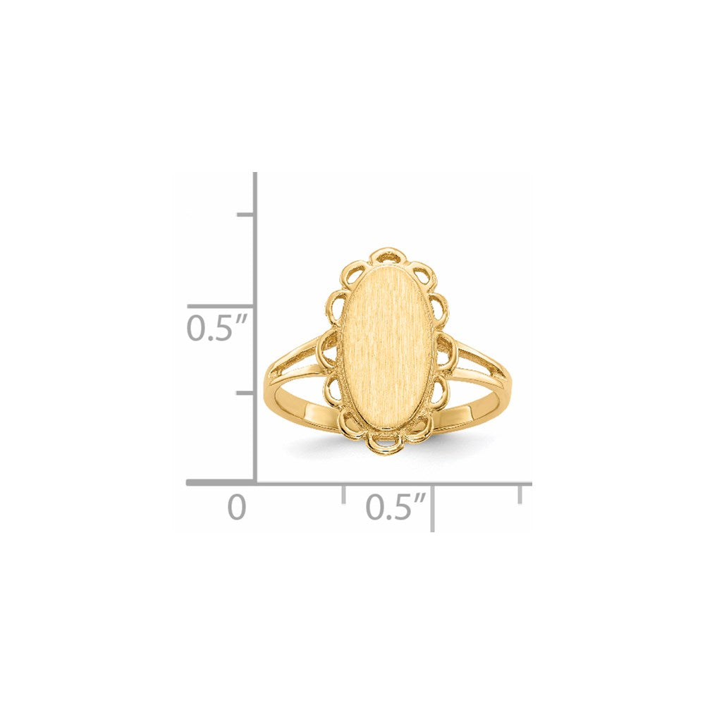 14k 7.0x13.0mm Oval Open Back Scalloped Edge Signet Ring