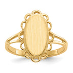 14k 7.0x13.0mm Oval Open Back Scalloped Edge Signet Ring
