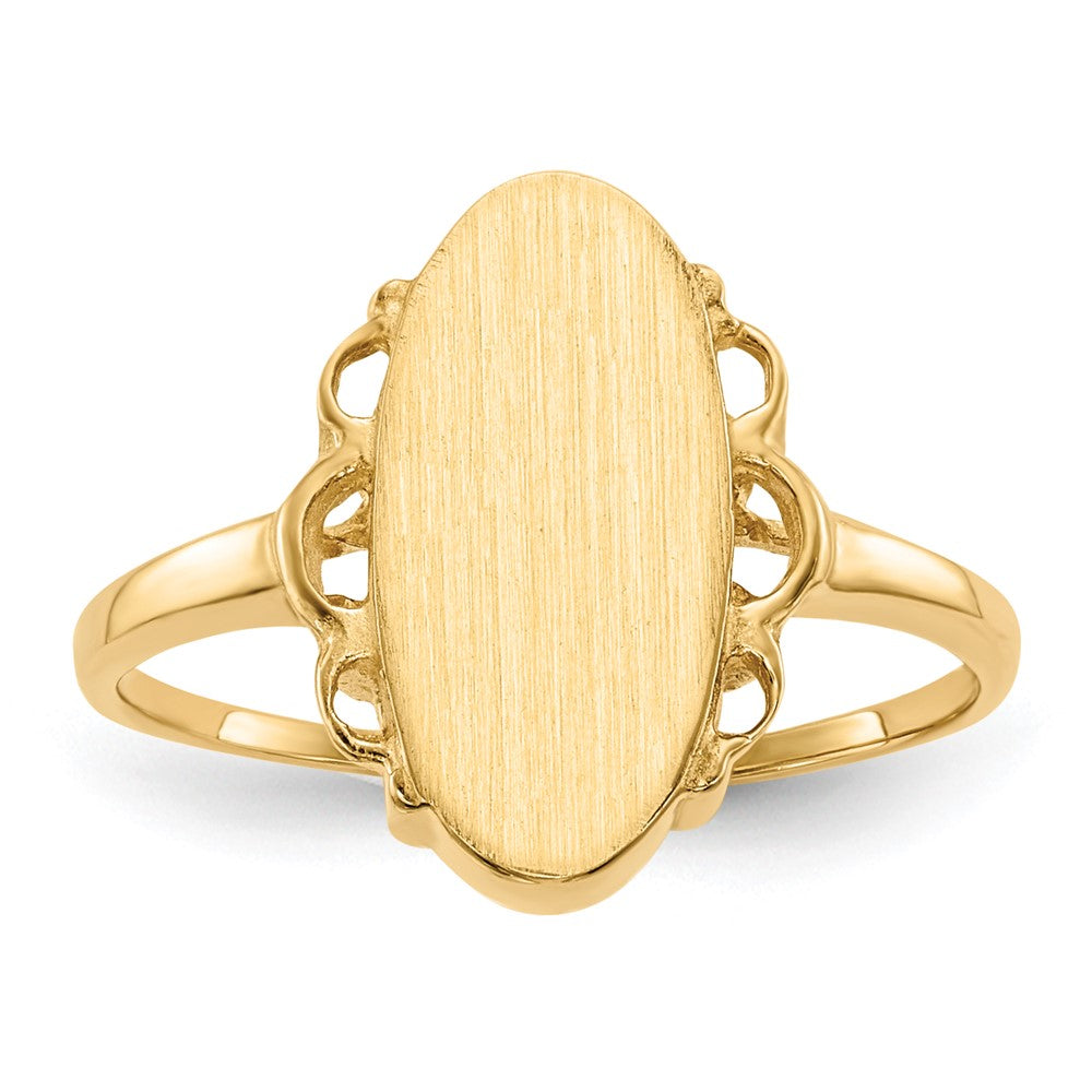 14k 7.0x14.5mm Oval Open Back Scalloped Edge Signet Ring