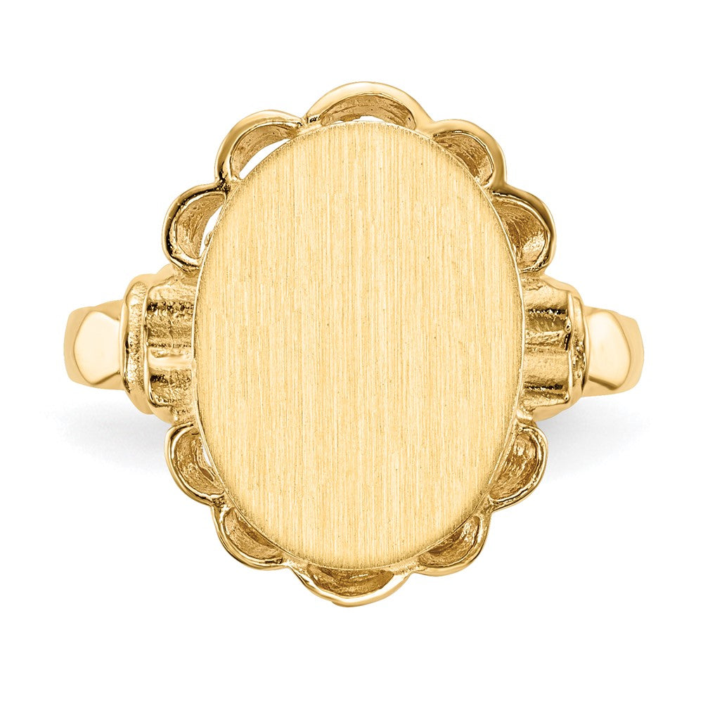 14k 10.5x14.0mm Oval Open Back Scalloped Edge Signet Ring