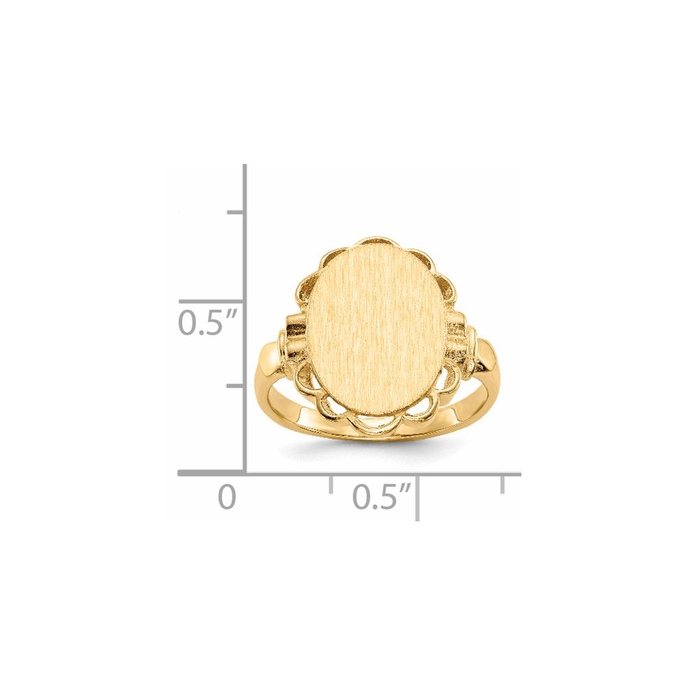 14k 10.5x14.0mm Oval Open Back Scalloped Edge Signet Ring