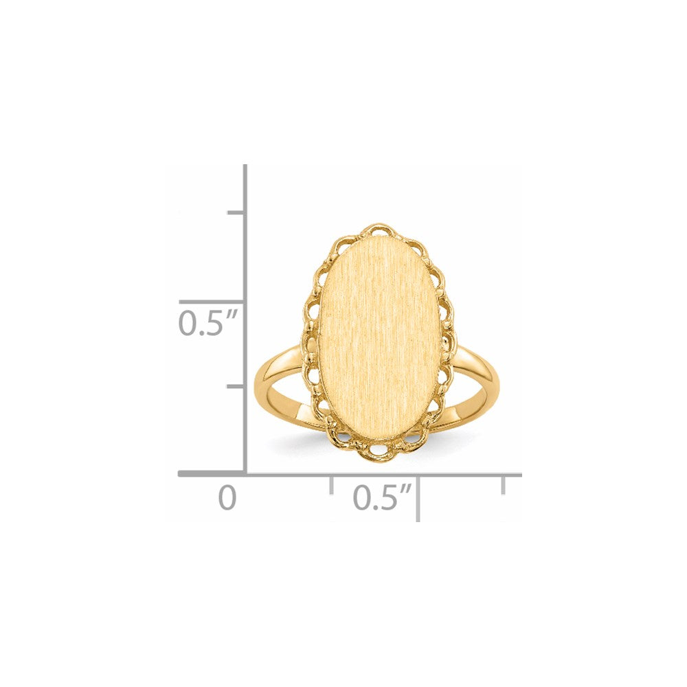 14k 9.0x16.0mm Oval Open Back Scalloped Edge Signet Ring
