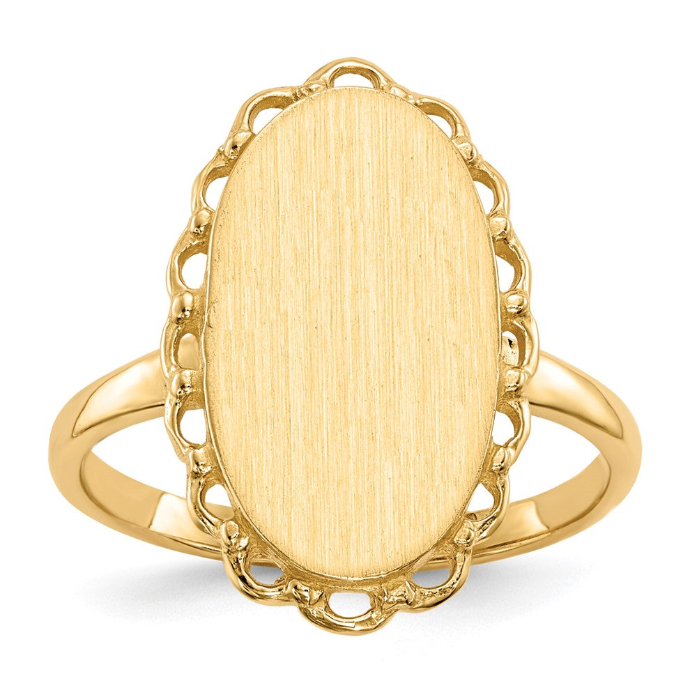 14k 9.0x16.0mm Oval Open Back Scalloped Edge Signet Ring