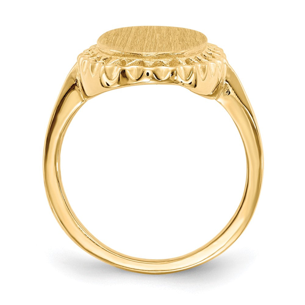 14k 9.5x16.5mm Oval Open Back Filigree Edge Signet Ring