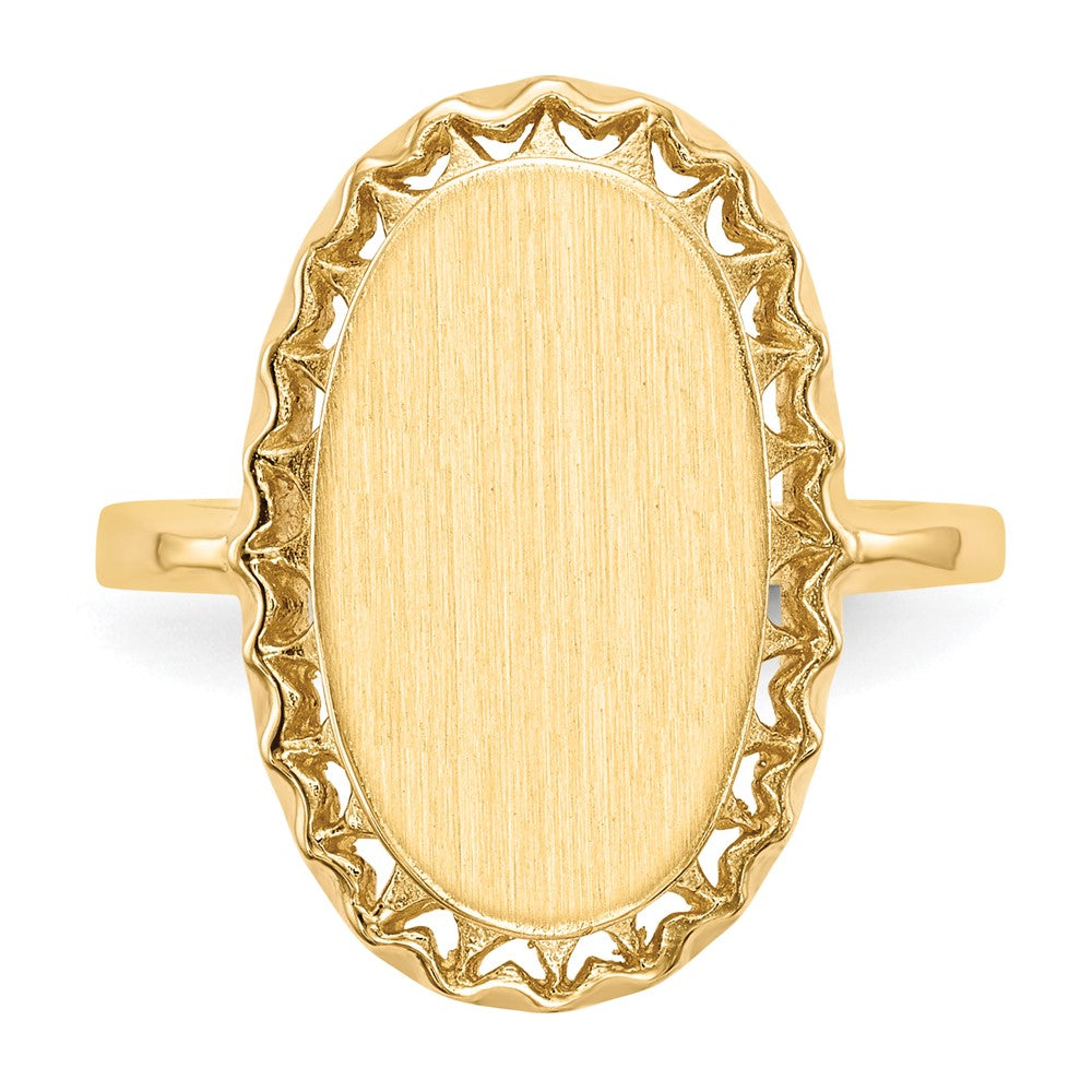 14k 9.5x16.5mm Oval Open Back Filigree Edge Signet Ring