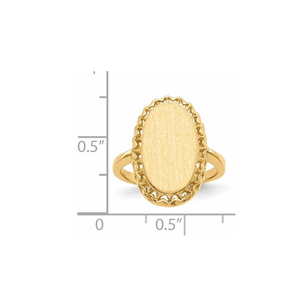14k 9.5x16.5mm Oval Open Back Filigree Edge Signet Ring