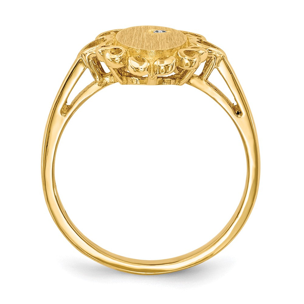 14k 1/2 point VS Diamond 6.0x11.5mm Oval Open Back Scalloped Edge Signet Ring
