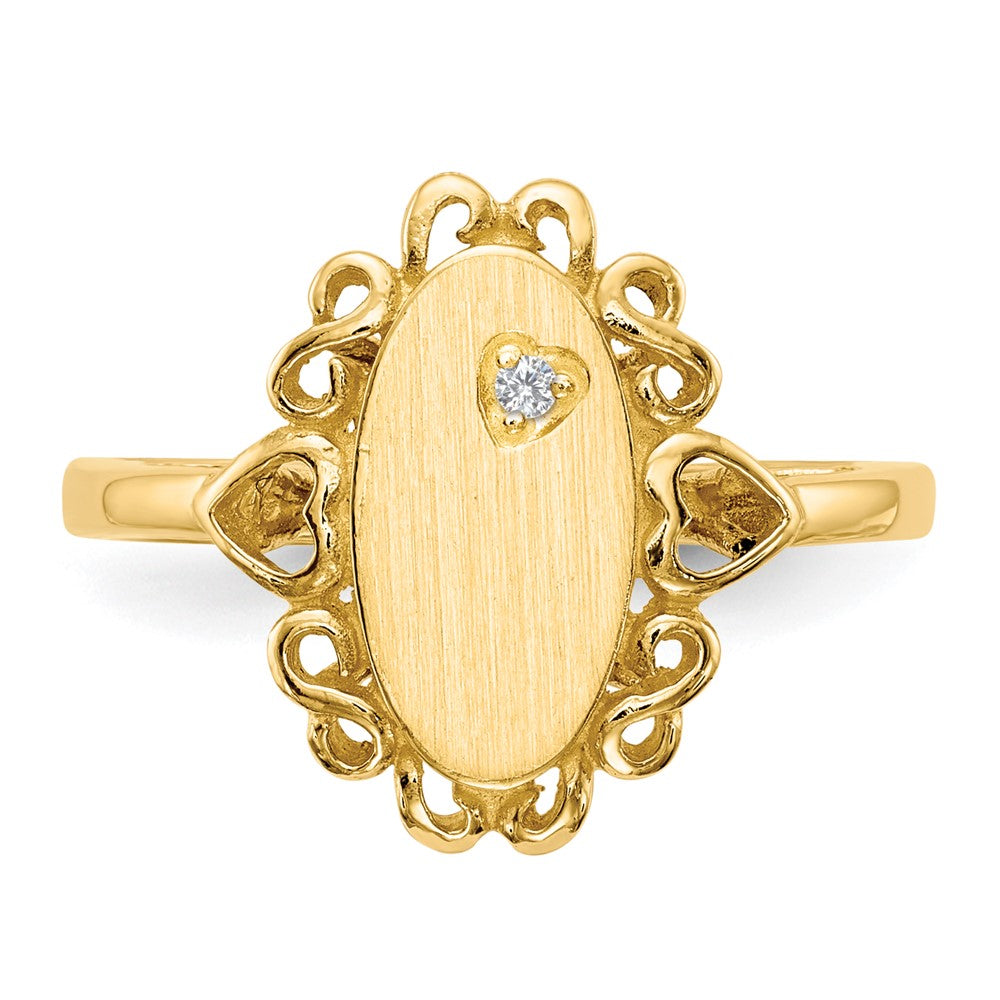 14k 1/2 point A Diamond 6.0x11.5mm Oval Open Back Scalloped Edge Signet Ring