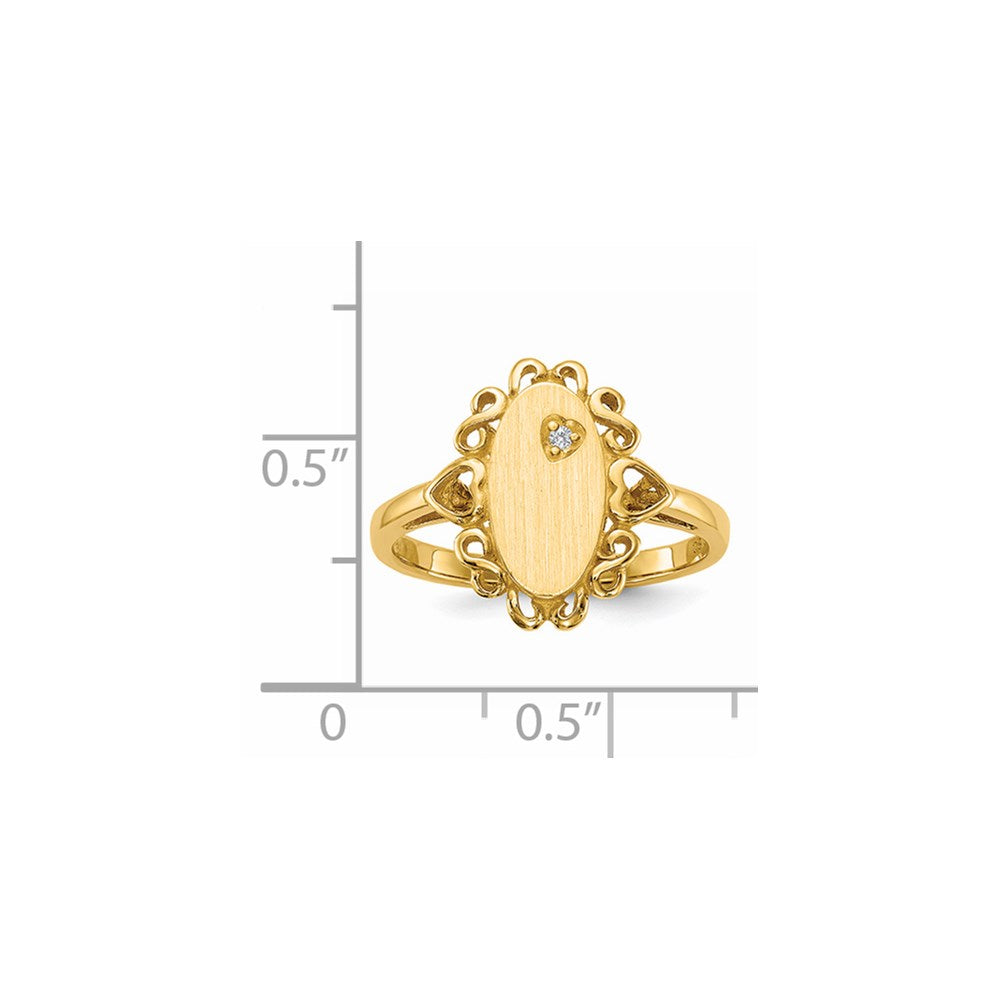 14k 1/2 point AAA Diamond 6.0x11.5mm Oval Open Back Scalloped Edge Signet Ring