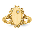 14k 1/2 point A Diamond 6.0x11.5mm Oval Open Back Scalloped Edge Signet Ring