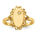 14k 1/2 point AA Diamond 6.0x11.5mm Oval Open Back Scalloped Edge Signet Ring