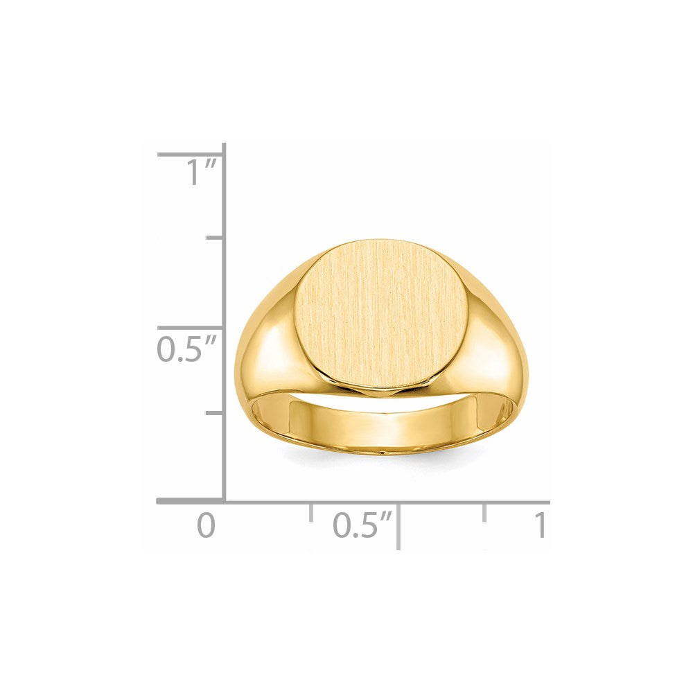 14k 13.5x12.5mm Round Closed Back Mens Signet Ring