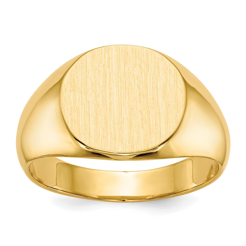 14k 13.5x12.5mm Round Closed Back Mens Signet Ring
