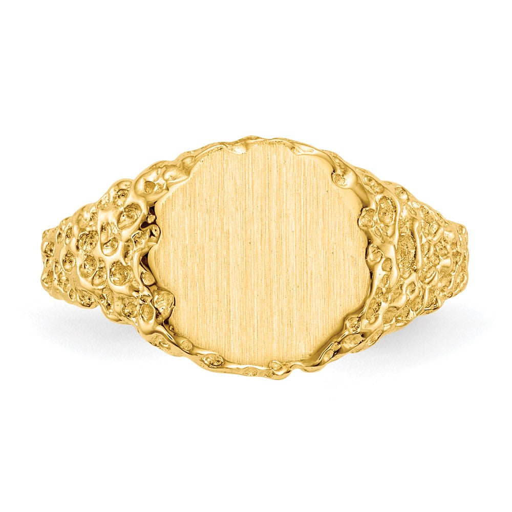 14k 9.5x8.5mm Round Closed Back Signet Ring