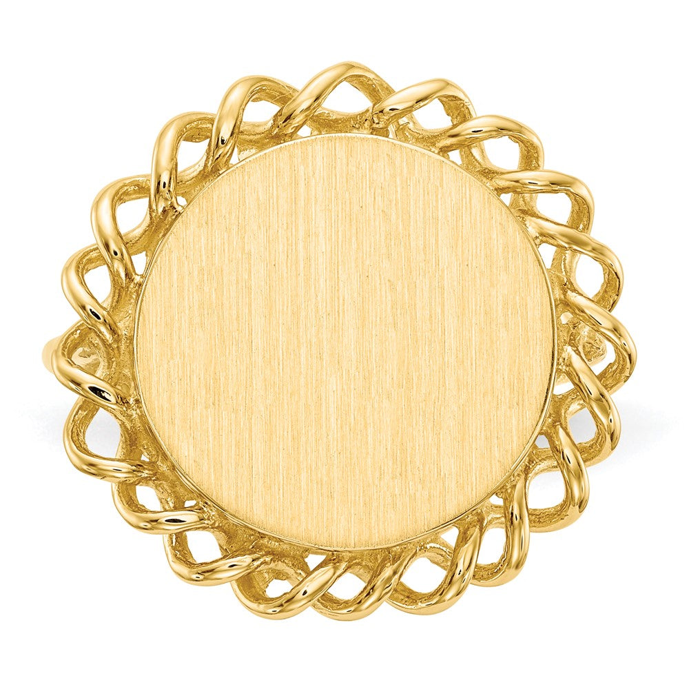 10k 14.5x15.0mm Round Twisted Filigree Edge Open Back Signet Ring