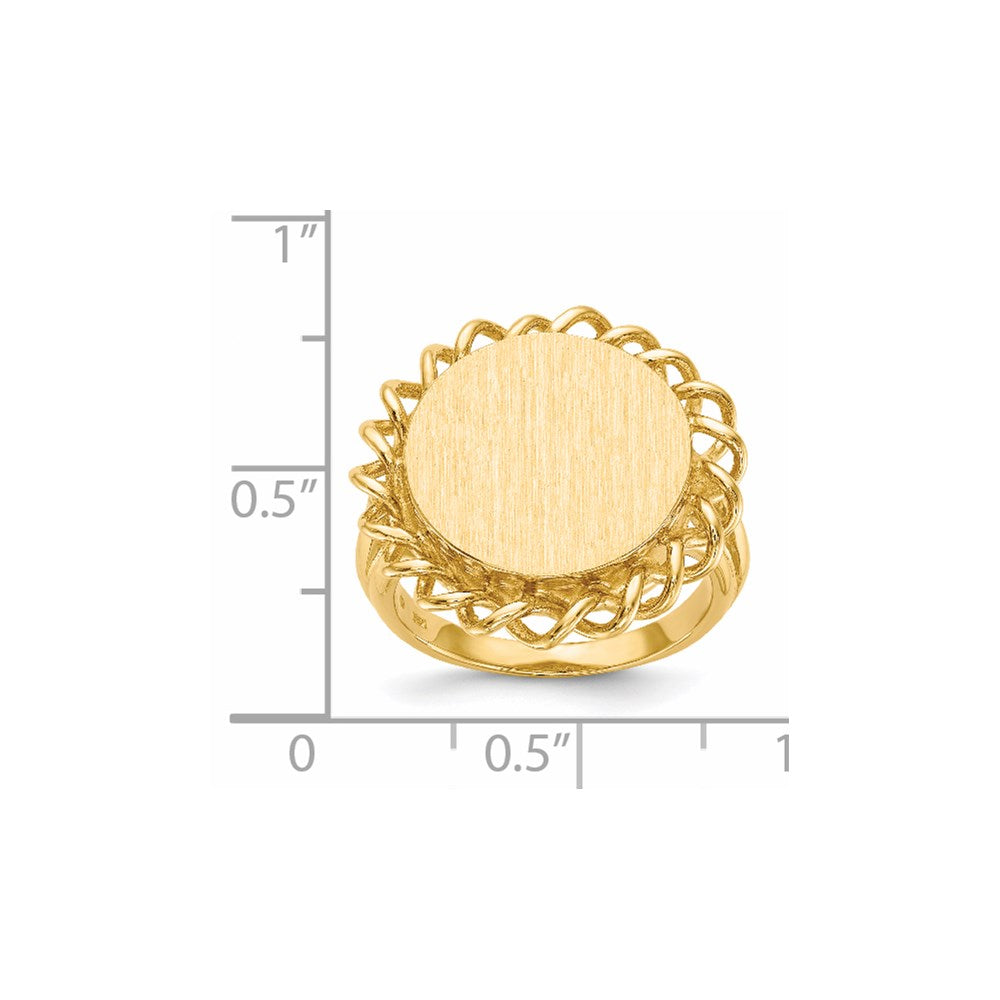 14k 15.0x14.5mm Oval Open Back Scalloped Edge Signet Ring