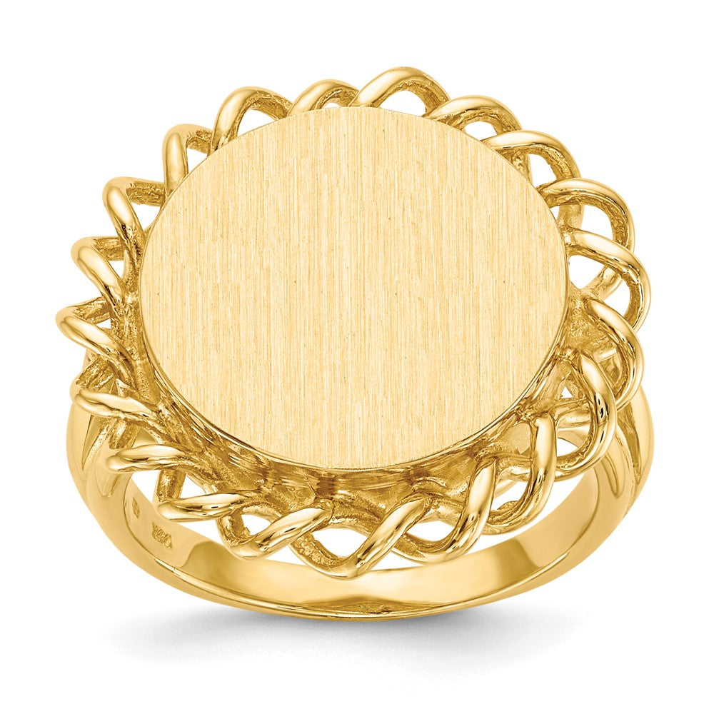 10k 14.5x15.0mm Round Twisted Filigree Edge Open Back Signet Ring