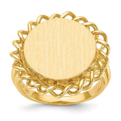 10k 14.5x15.0mm Round Twisted Filigree Edge Open Back Signet Ring