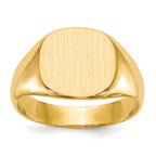 14k 13.5x12.5mm Cushion Closed Back Mens Signet Ring