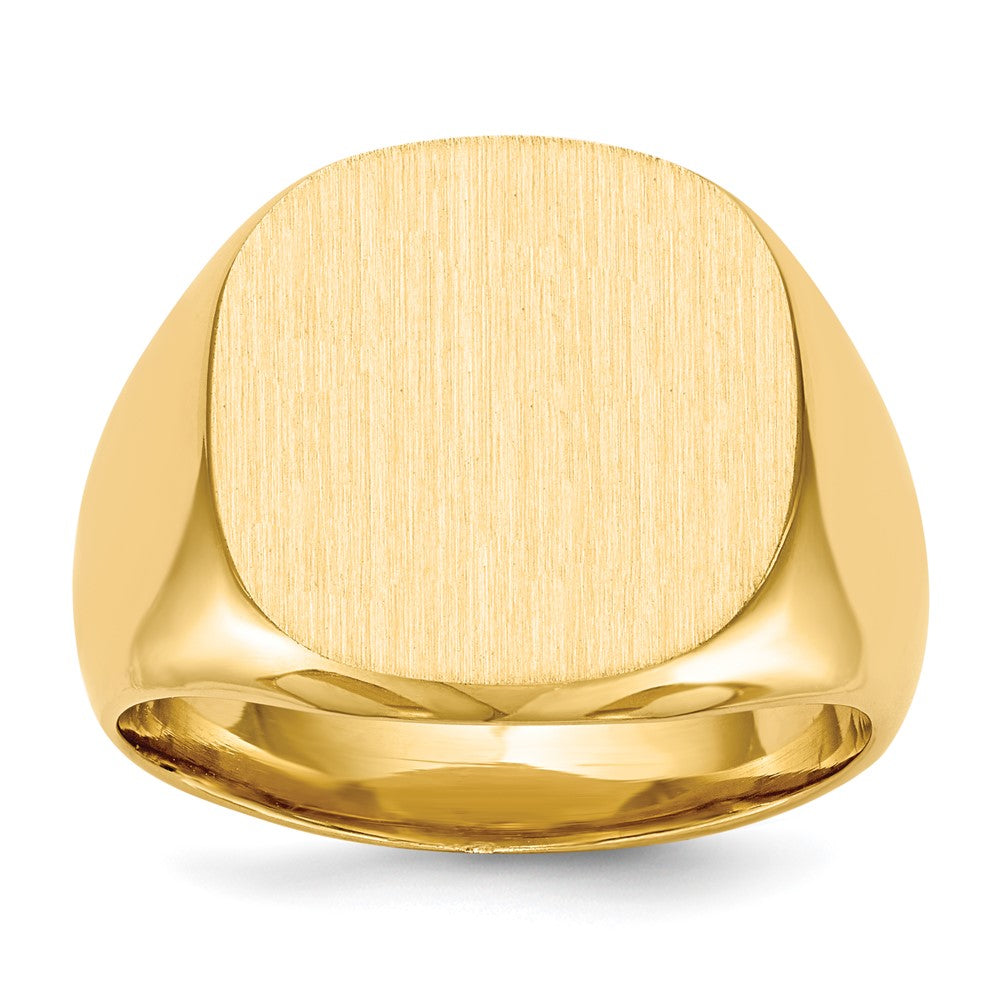 14k 17.0x16.0mm Cushion Closed Back Mens Signet Ring