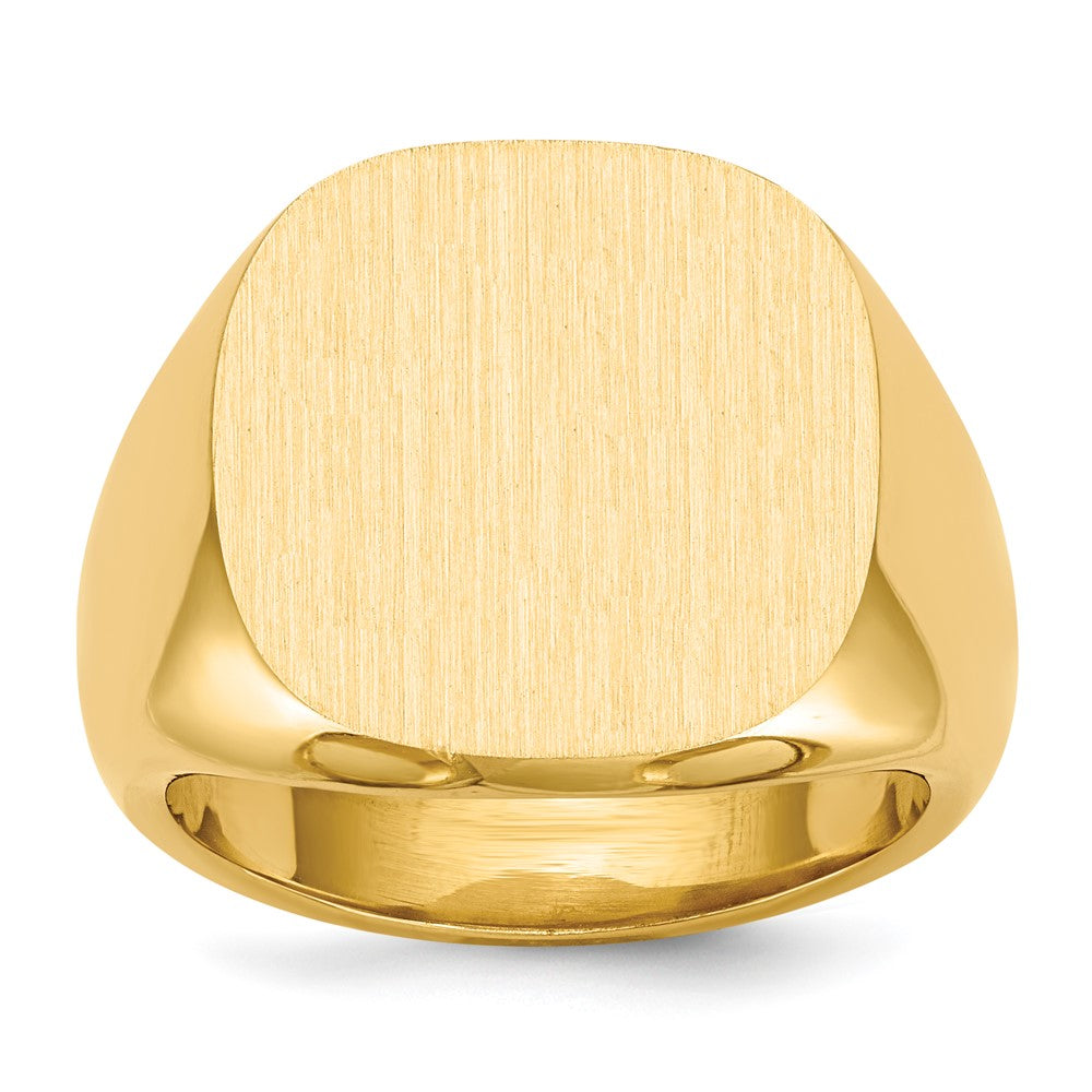14k 17.0x17.0mm Cushion Closed Back Mens Signet Ring