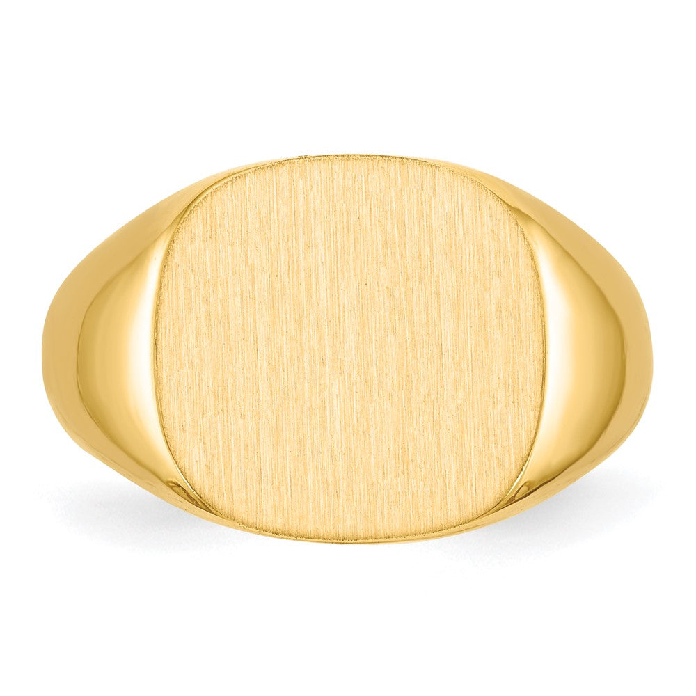14k 15.0x13.5mm Cushion Open Back Mens Signet Ring