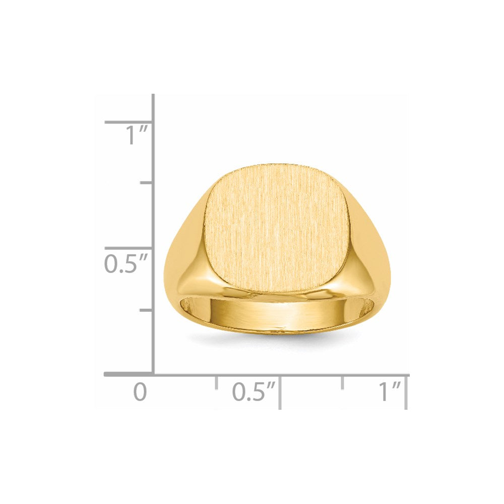 14k 15.0x13.5mm Cushion Open Back Mens Signet Ring