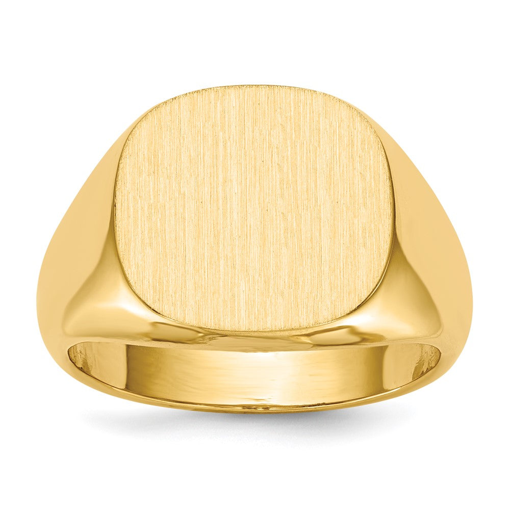 14k 15.0x13.5mm Cushion Open Back Mens Signet Ring